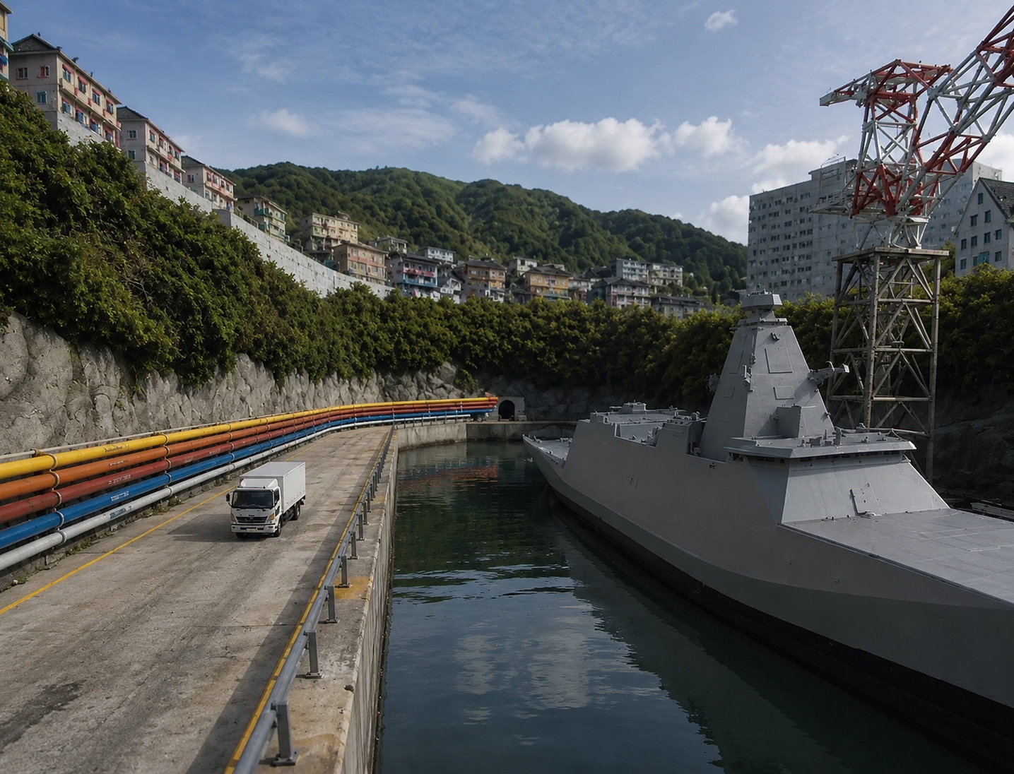 組み立てと塗装が完了した護衛艦
