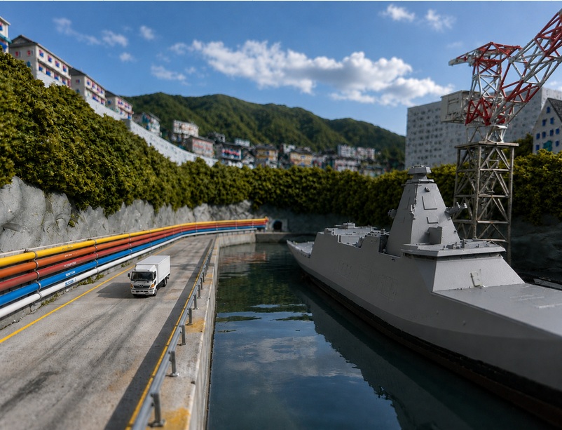 組み立てと塗装が完了した護衛艦